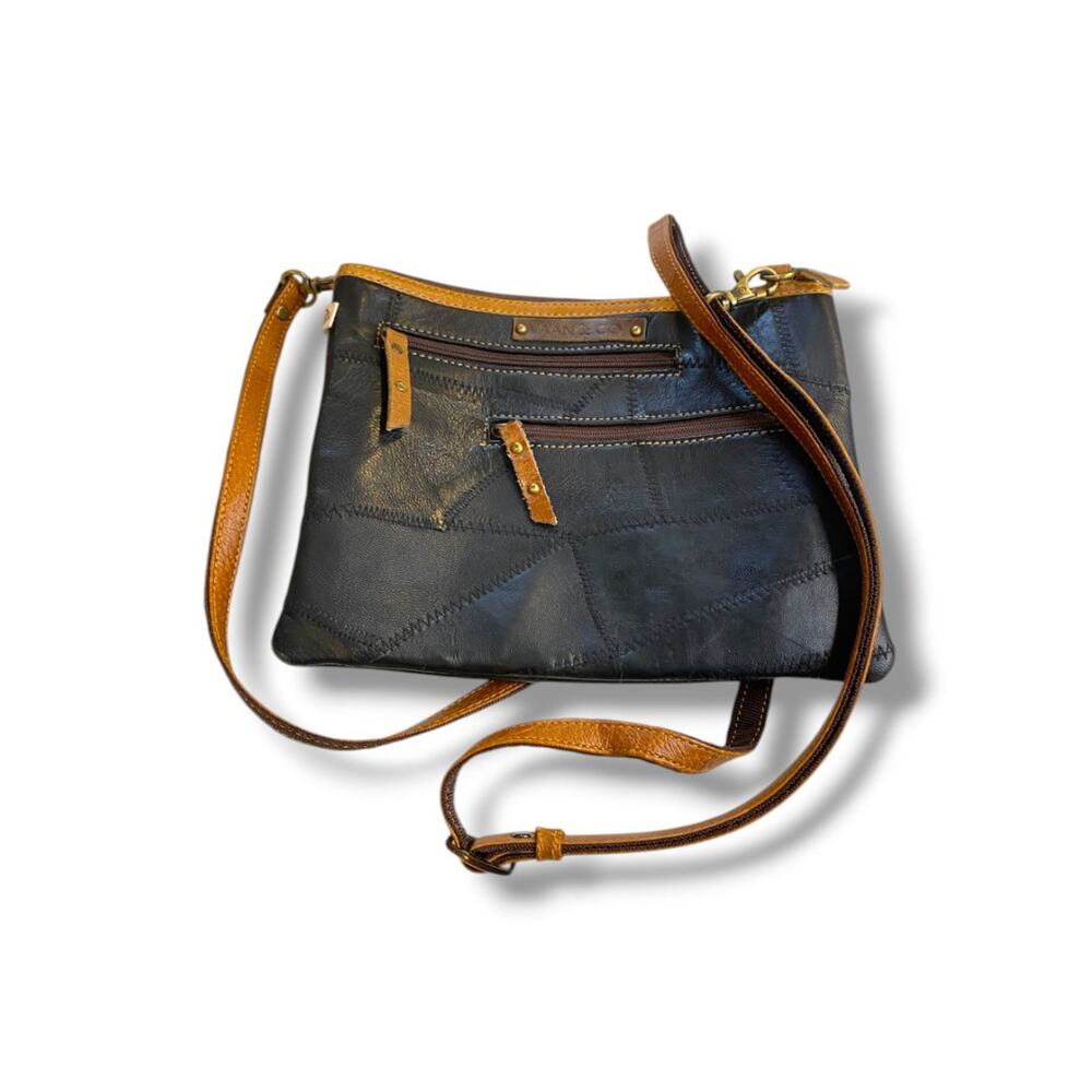 Vaan & Co Crossbody Bag RFID Protection Made with Leather Scraps Long Strap 32"